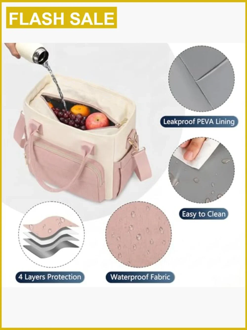 Large Insulated Lunch Tote Bag for Women, Leakproof Cooler, 18L